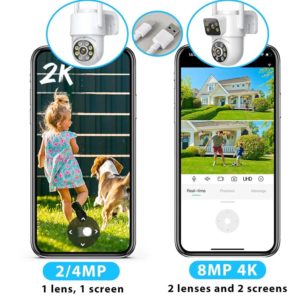 Aperçu du design moderne de la caméra de surveillance extérieure 8MP 4K Wifi PTZ.
