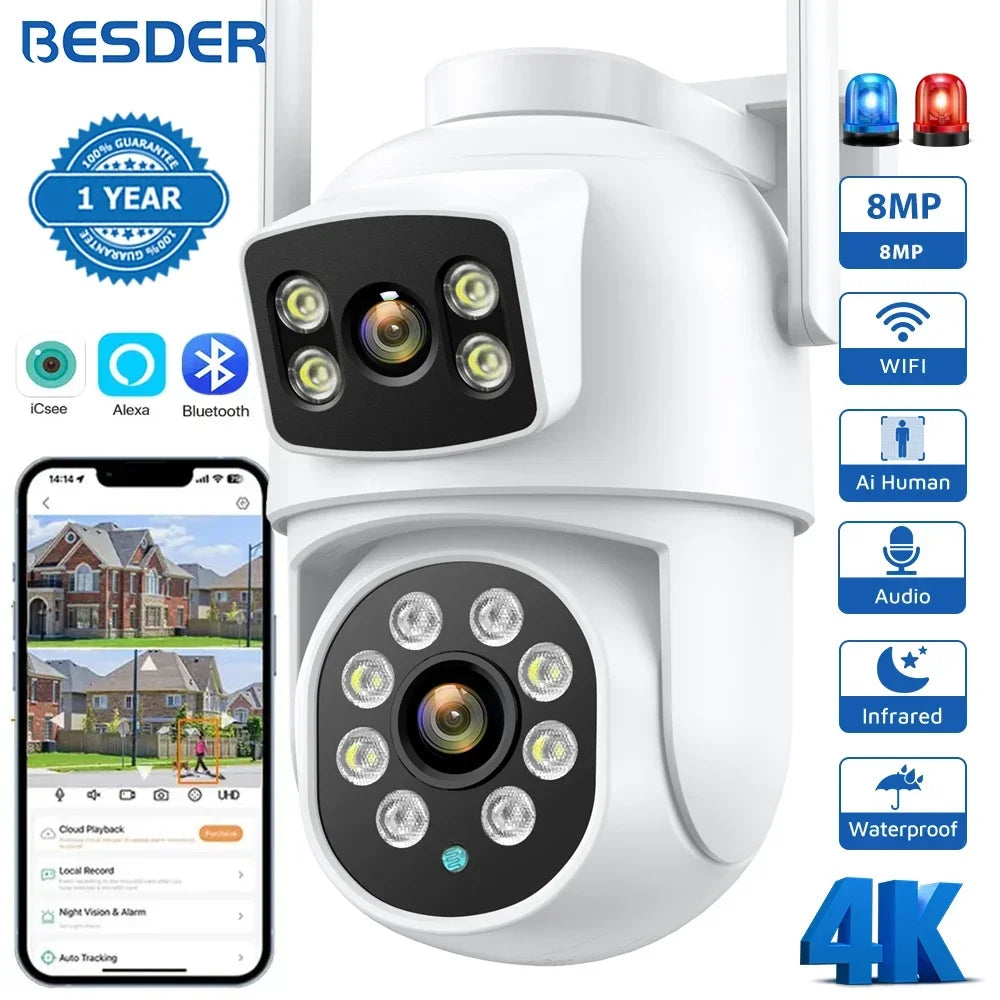 BESDER Caméra de surveillance extérieure PTZ 4K IP WiFi 8MP