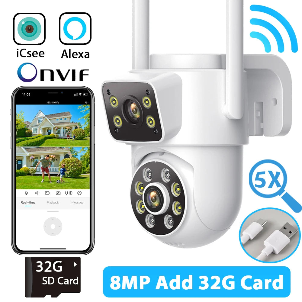 Caméra de surveillance extérieure 8MP 4K, parfaite pour une utilisation intérieure et extérieure.