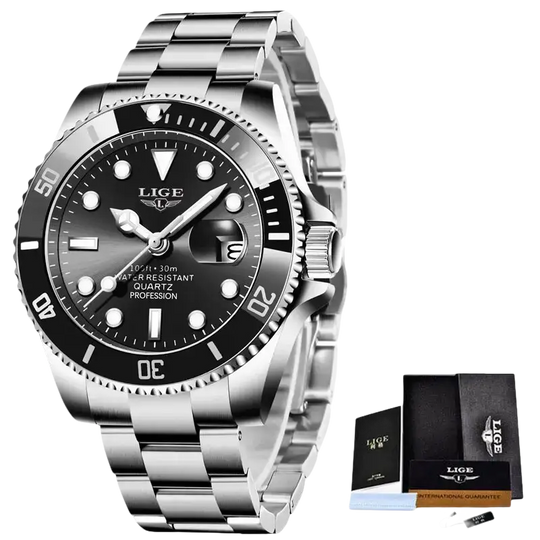LIGE Montre de plongée étanche pour homme montre bracelet à quartz Montre à Quartz
