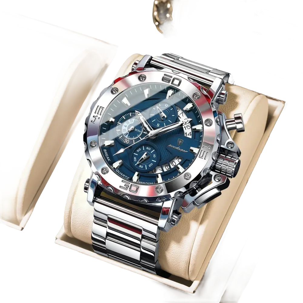 POEDAGAR montre de luxe pour hommes calendrier lumineux étanche homme - Montre à Quartz