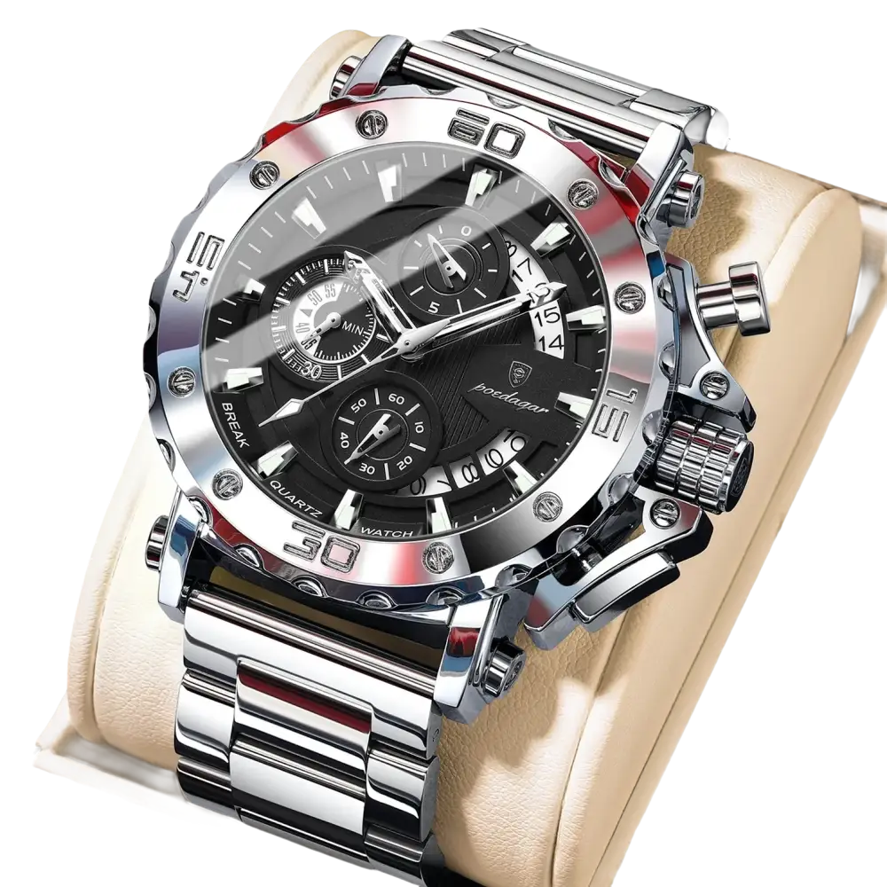 POEDAGAR montre de luxe pour hommes calendrier lumineux étanche homme - 892 Argent Noir - Montre à Quartz